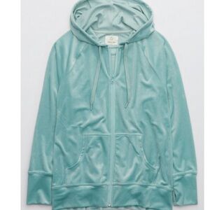 OFFLINE BY AERIE AFTER PARTY VELOUR OVERSIZED FULL ZIP UP HOODIE MINT SMALL